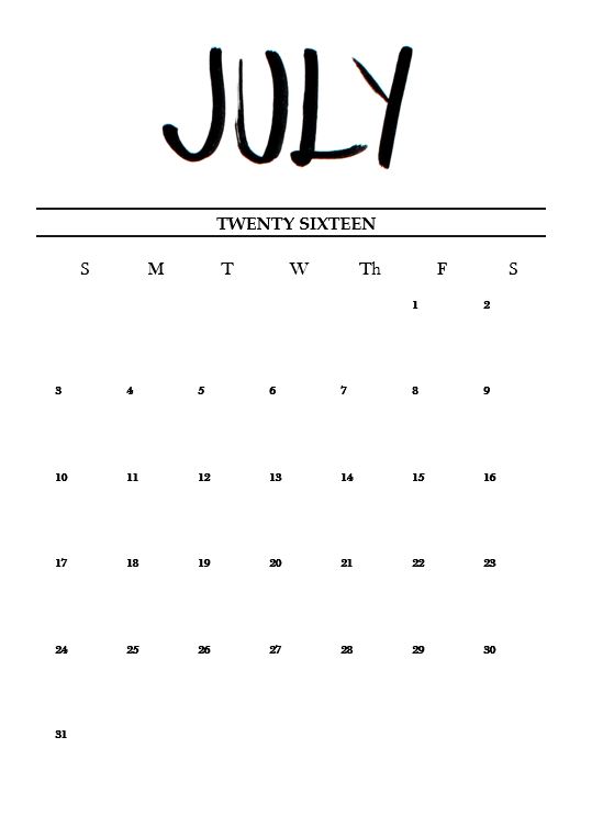 Free Printable Hand Lettered July Calendar 2016! - Miss Caly